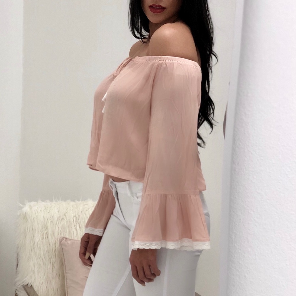 Light pink off-the-shoulder top